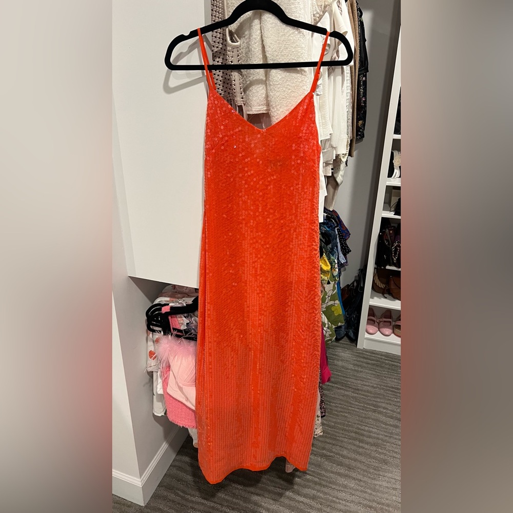 1. State Vibrant Orange Sequin Maxi Dress
